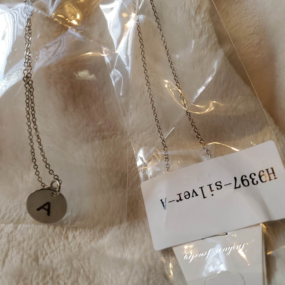 Silvertone initial  A  necklace  18" NEW